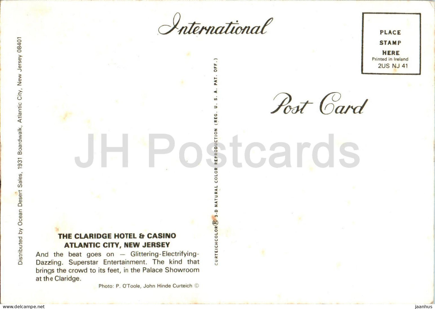 Atlantic City - New Jersey - The Claridge Hotel & Casino  - USA - unused