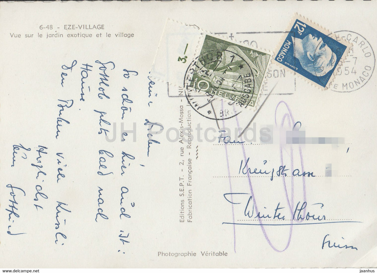 Eze Village - Vue Sur le Jardin exotique et le village - carte postale ancienne - 1954 - France - occasion