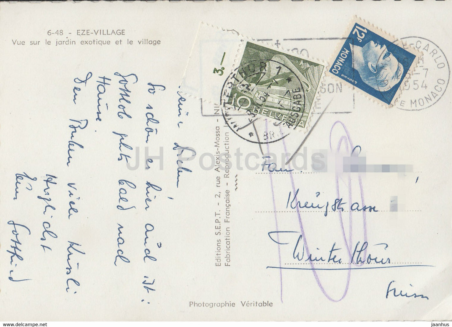 Eze Village - Vue Sur le Jardin exotique et le village - carte postale ancienne - 1954 - France - occasion