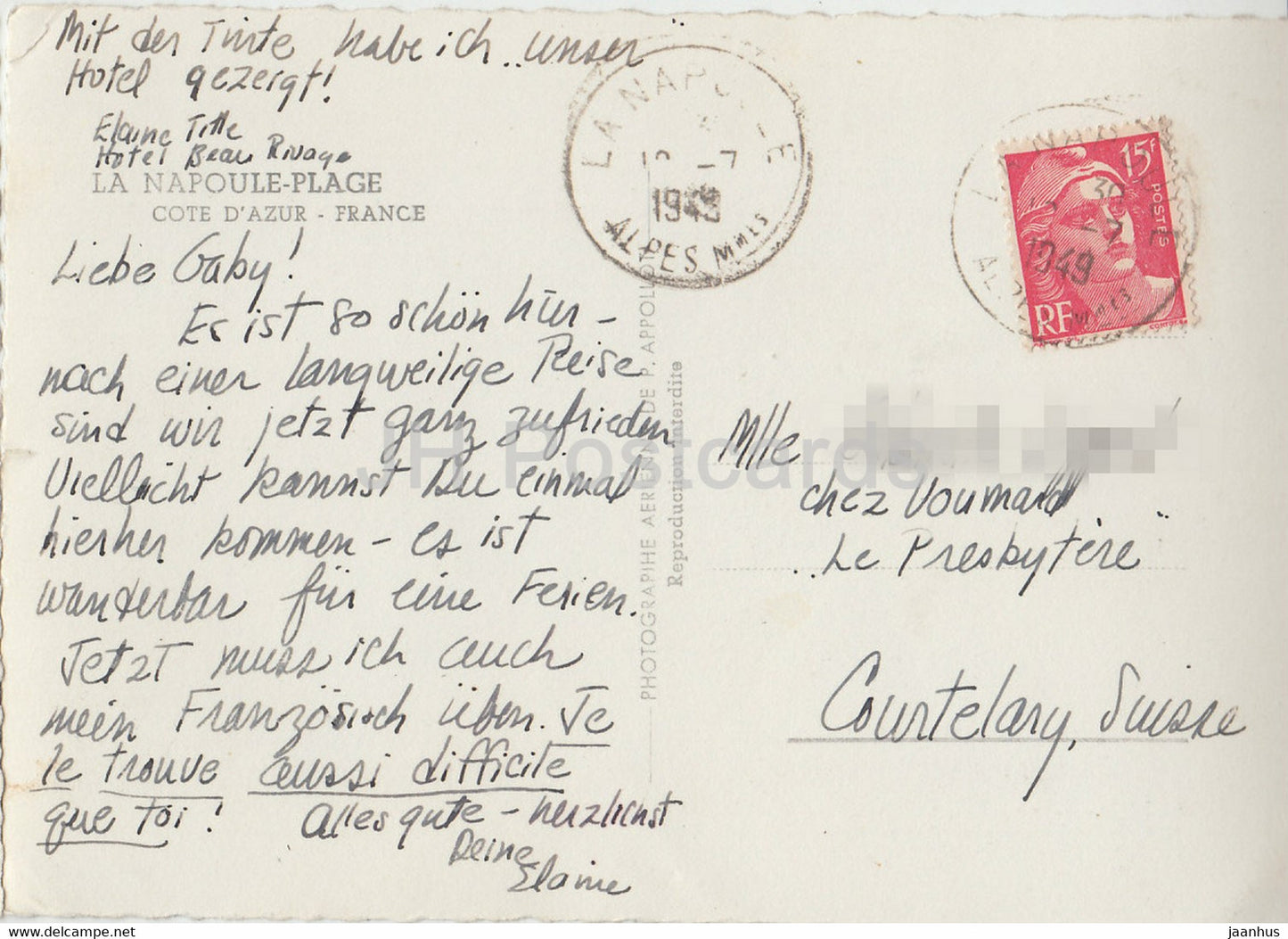La Napoule Plage - Cote d'Azur - old postcard - 1949 - France - used