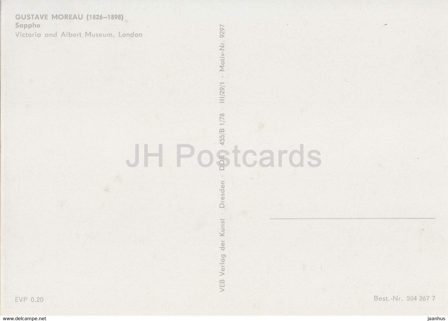 peinture de Gustave Moreau - Sappho - Art français - Allemagne DDR - inutilisé