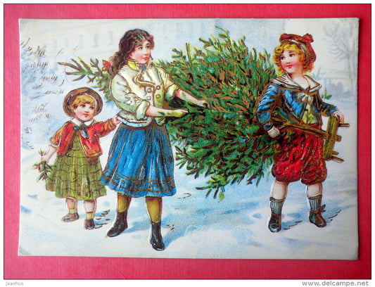 Christmas Greeting Card - girls - christmas tree - 4753/4 - Finland - sent from Finland Turku to Estonia USSR 1983 - JH Postcards