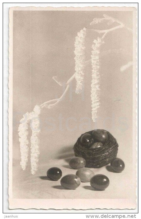Easter Greeting Card - eggs - Hilja Riet - old postcard - circulated in Estonia 1933 - JH Postcards