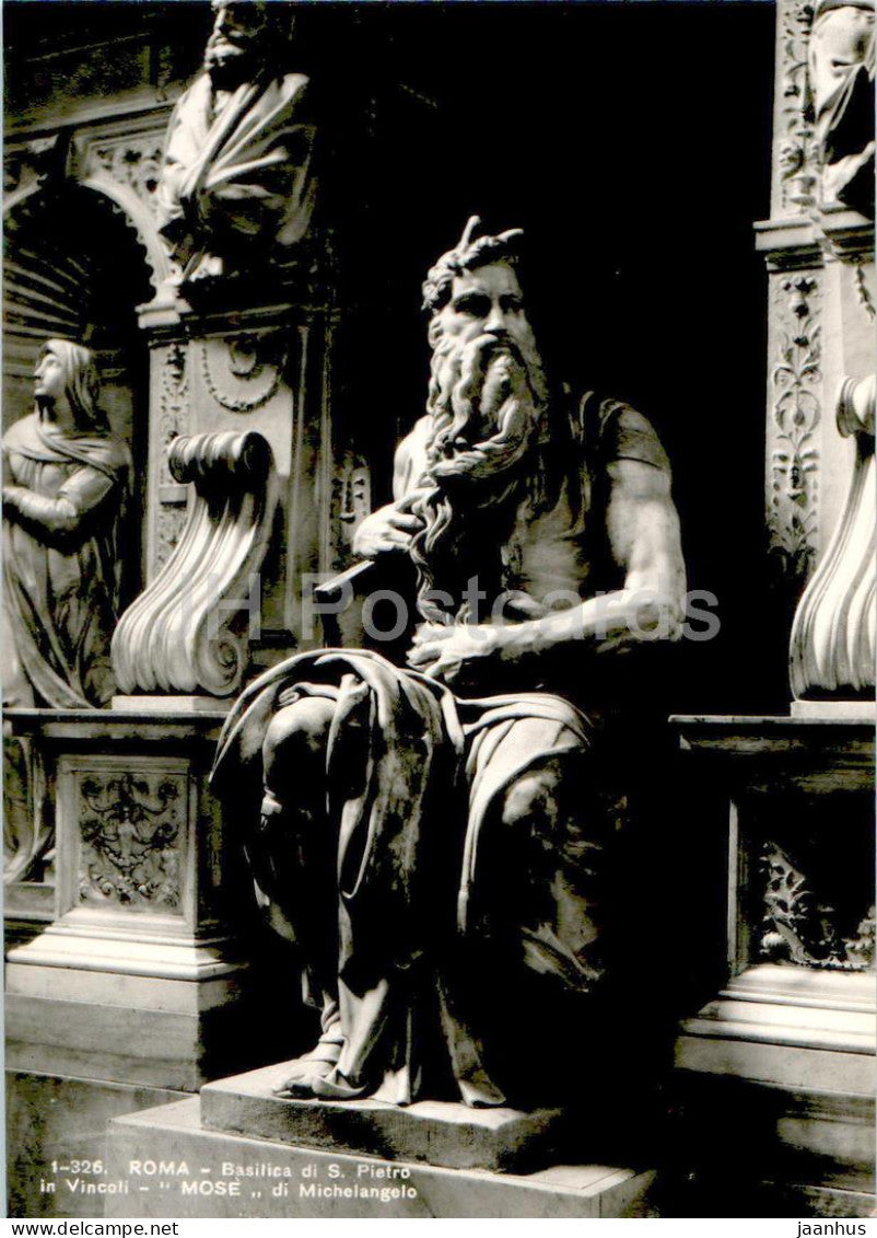 Roma - Mose - Michelangelo - Basilica di S Pietro in Vincoli - Moses - sculpture - 1-326 - Italian art - Italy - unused - JH Postcards