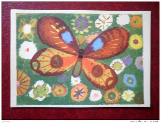 Butterfly - flowers - illustration by A. Rumvolt - Juvenile Artists - 1970 - Estonia USSR - unused - JH Postcards