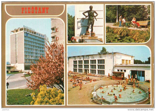 interhotel Magnolia - Kupalisko Eva park - Piestany - pool - sculpture - Czechoslovakia - Slovakia - used - JH Postcards