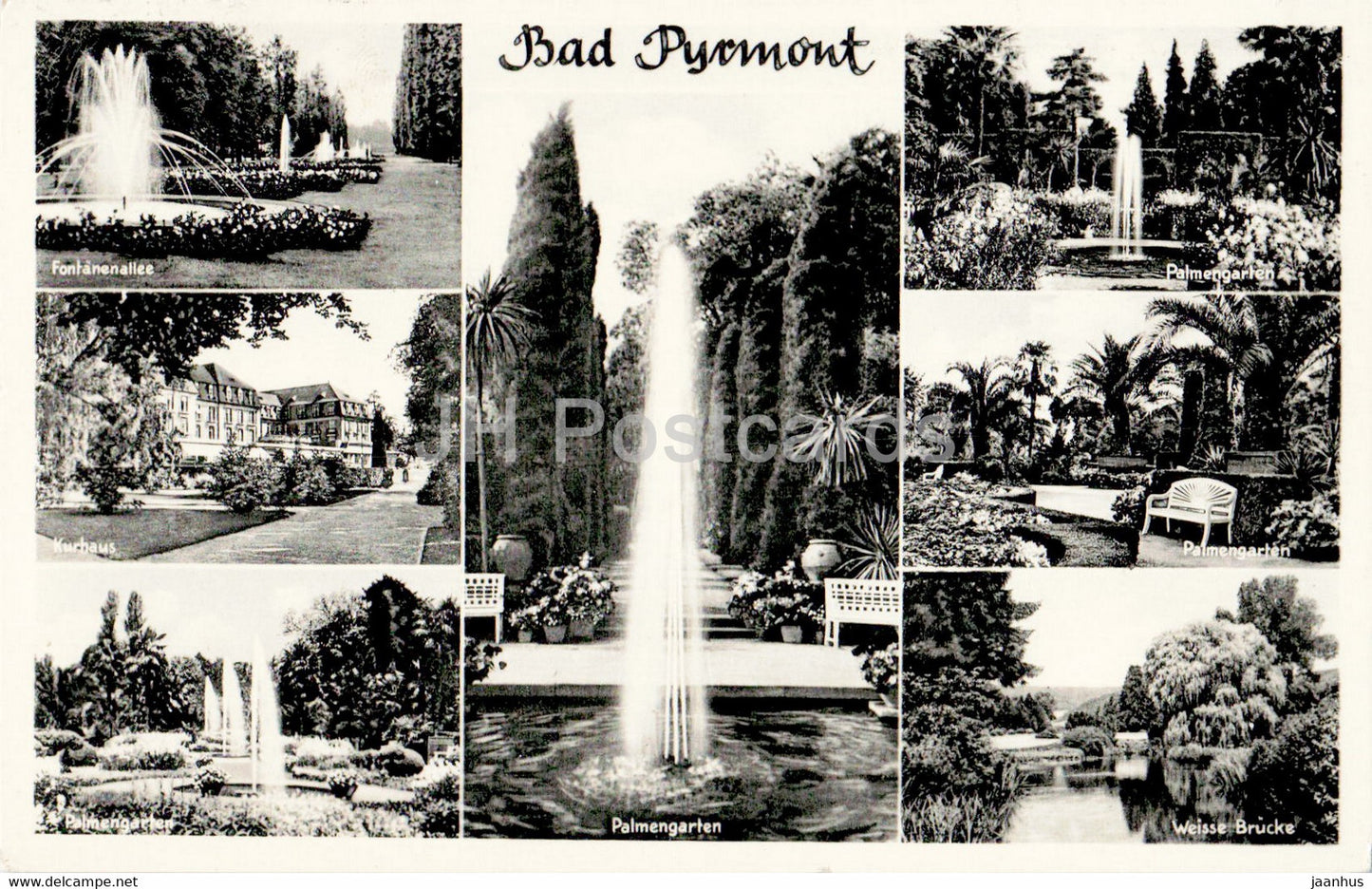 Bad Pyrmont - Fontanenallee - Kurhaus - Palmengarten - Weisse Brucke - old postcard - 1955 - Germany - used - JH Postcards
