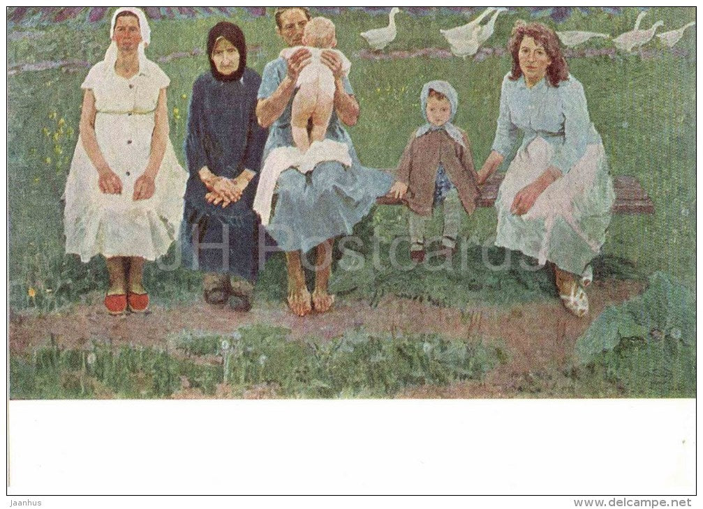 painting by A. Tkachev  - The Mothers , 1960-61 - women and children - russian art - unused - JH Postcards