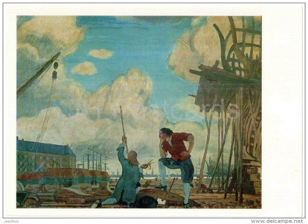 painting by Mstislav Dobuzhinsky , Peter the Great in Holland , 1910 - large format postcard - russian art - unused - JH Postcards