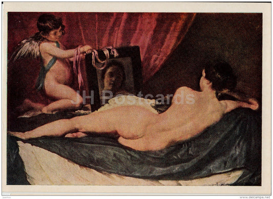 painting by Diego Velazquez - Venus in front of the mirror - nude - naked woman - Spanish art - Russia USSR - unused - JH Postcards