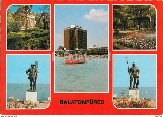 Balaton - Balatonfured - hotel - sculpture - multiview - 1980s - Hungary - used - JH Postcards