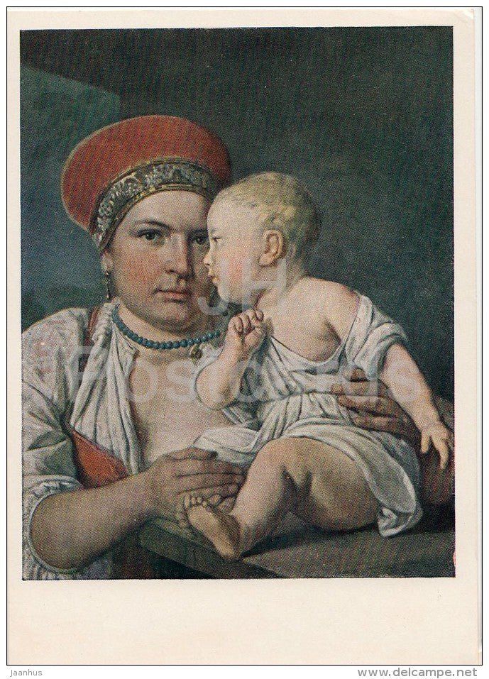 painting by A. Venetsianov - Baby with Nurse - Russian art - 1956 - Russia USSR - unused - JH Postcards