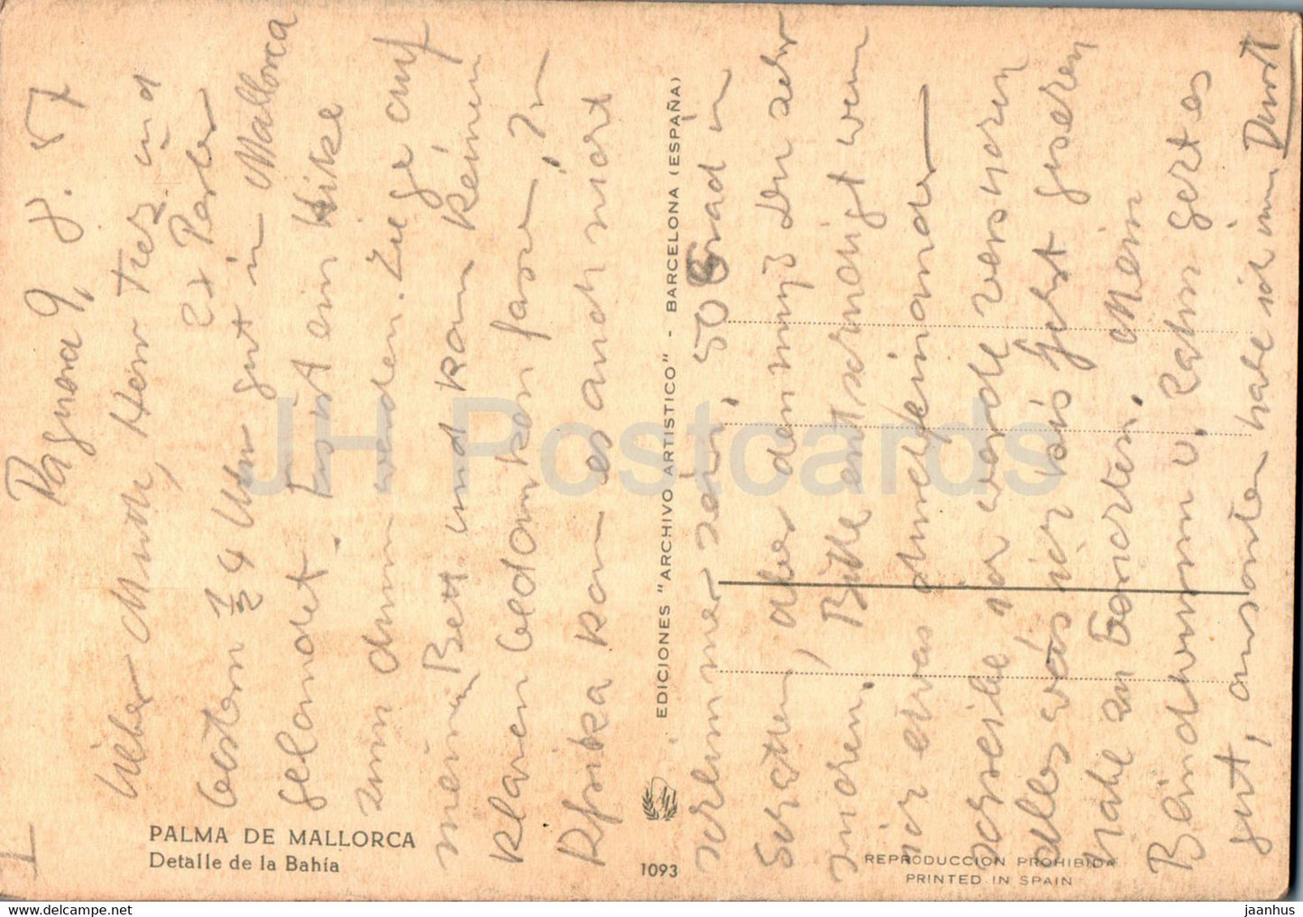 Palma de Mallorca - Detalle de la Bahia - boat - old postcard - 1093 - Spain - unused