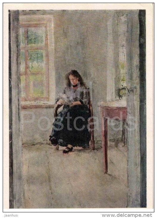 painting by V. Serov - Portrait of O. Trubinkova , 1887 - russian art - unused - JH Postcards