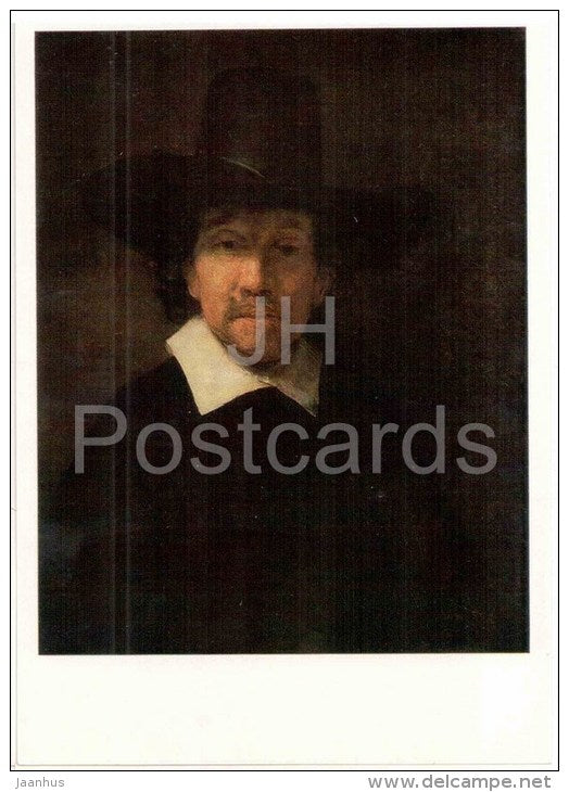 painting by Rembrandt - Portrait of the Poet Jeremias de Decker , 1666 - dutch art - unused - JH Postcards