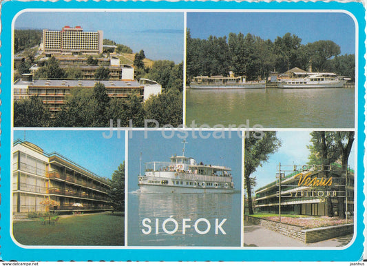 Siofok - hotel - passenger boat - multiview - 1987 - Hungary - used - JH Postcards