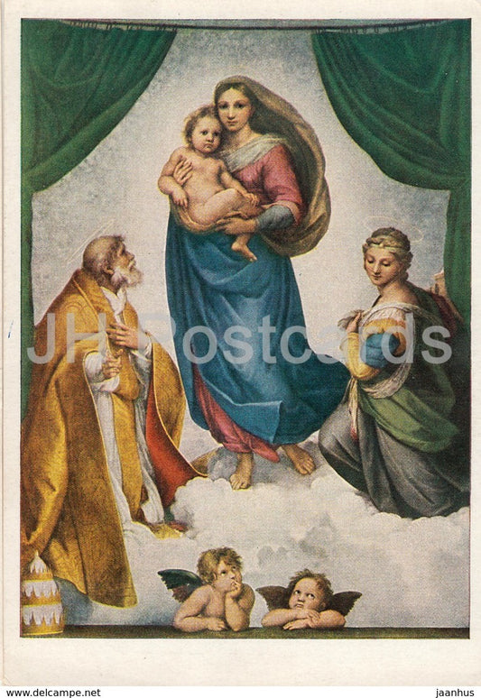 painting by Raphael - The Sistine Madonna - 1 - Italian art - Germany DDR - unused - JH Postcards