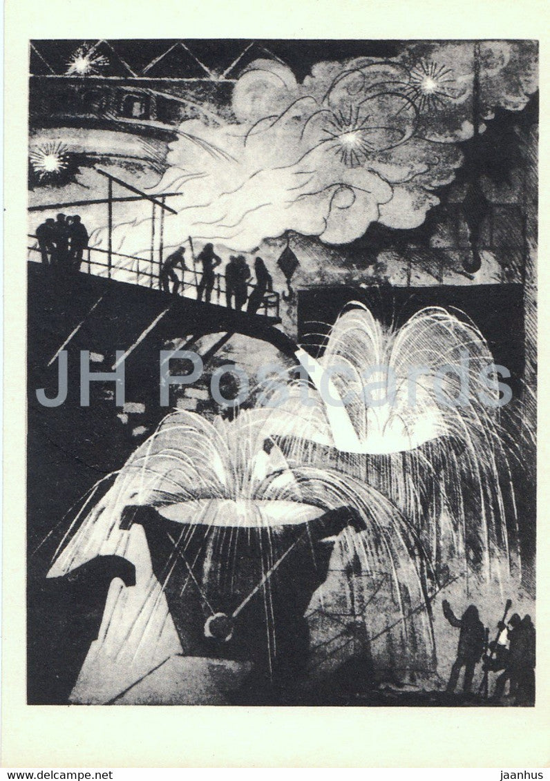 illustration by Kravchenko - Azovstal - Steel spill - heavy industry - 1962 - Russia USSR - unused - JH Postcards