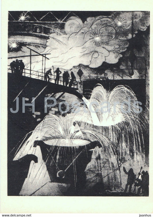 illustration by Kravchenko - Azovstal - Steel spill - heavy industry - 1962 - Russia USSR - unused - JH Postcards