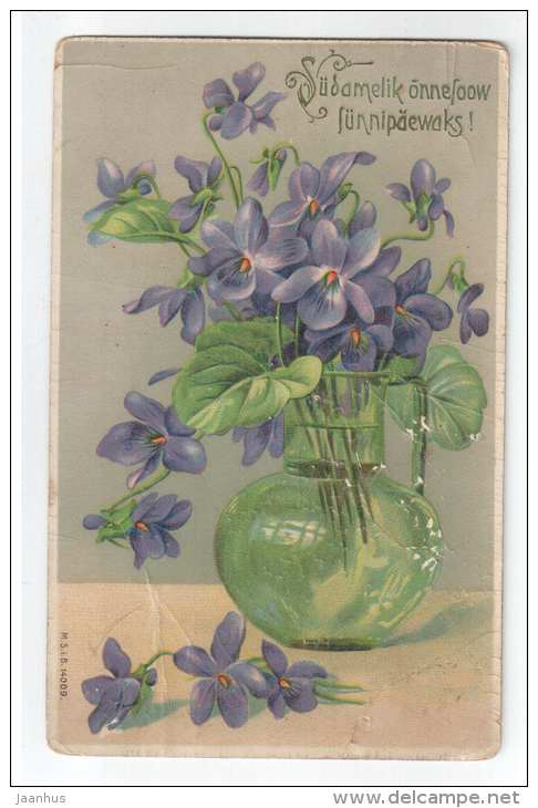 Birthday Greeting Card - flowers - M. S. i. B. 14009 - circulated in Tsarist Russia 1909 Estonia Võhma - used - JH Postcards