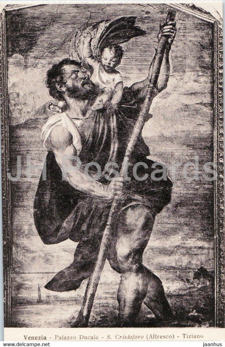 Venezia - Venice - Palazzo Ducale - S Cristoforo - Affresco - Tiziano - Tizian - 18128 - old postcard - Italy - unused - JH Postcards