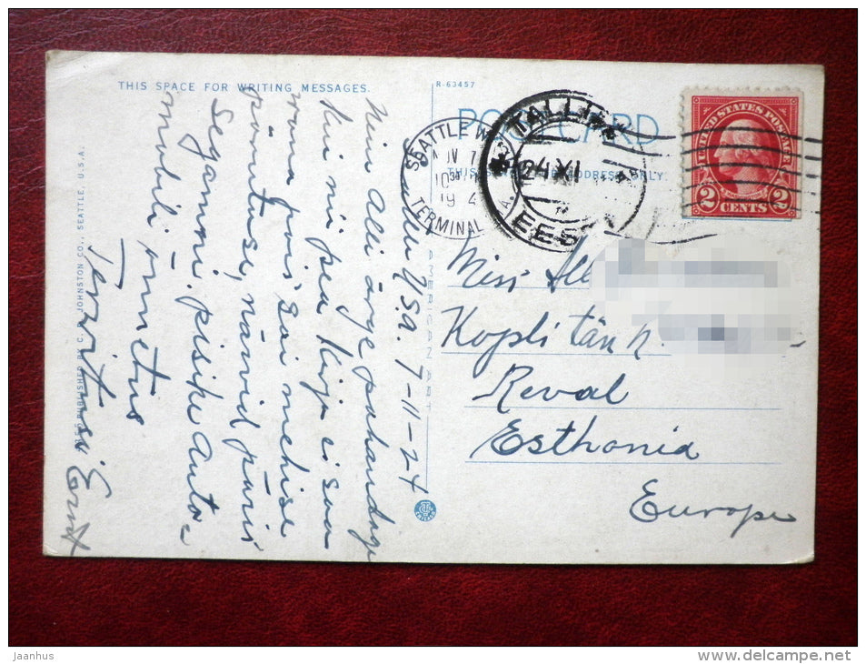 On the Sunset Highway . Washington , Lake Keechelus - sent to Estonia in 1920s - USA - used - JH Postcards