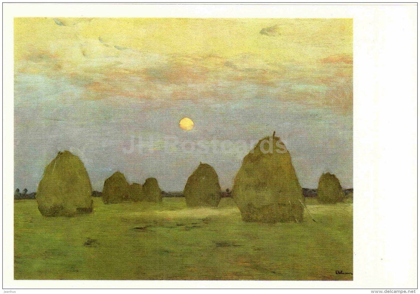 painting by Isaac Levitan - Twilight . Haystack , 1899 - large format postcard - russian art - unused - JH Postcards