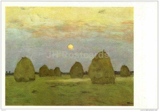 painting by Isaac Levitan - Twilight . Haystack , 1899 - large format postcard - russian art - unused - JH Postcards