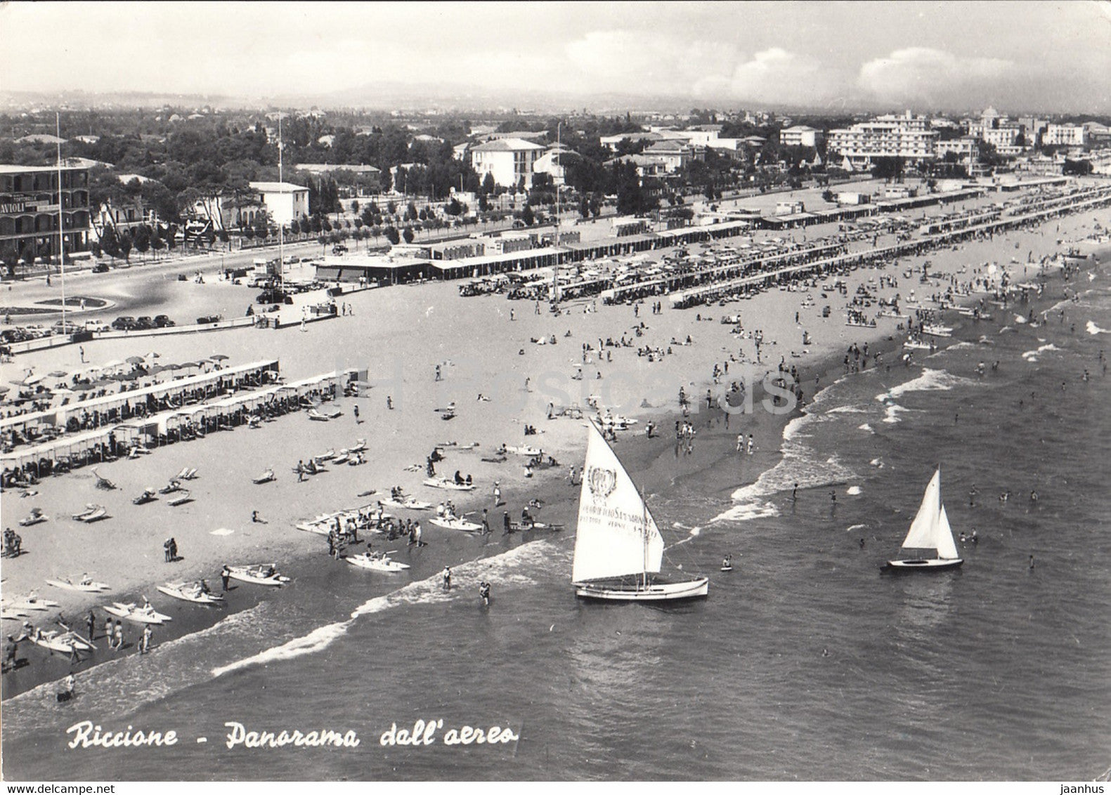 Riccione - Panorama dall aereo - Panorama from air - sailing boat - beach - 1960 - Italy - used - JH Postcards