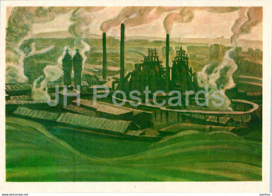 painting by V. Rogachev - Old blast furnaces in Nizhny Tagil - Urals - Russian art - 1984 - Russia USSR - unused - JH Postcards