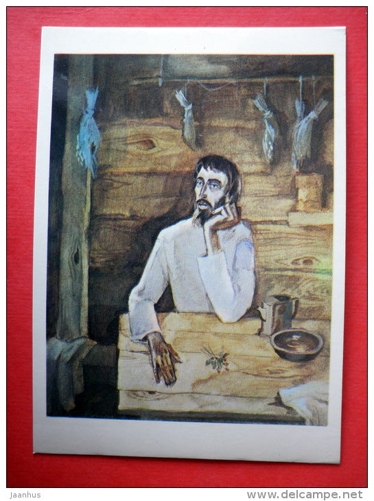 illustration by A. Belyukin  - Khor and Kalinych - old man - Notes of a Hunter by I. Turgenev - 1980 - Russia - unused - JH Postcards