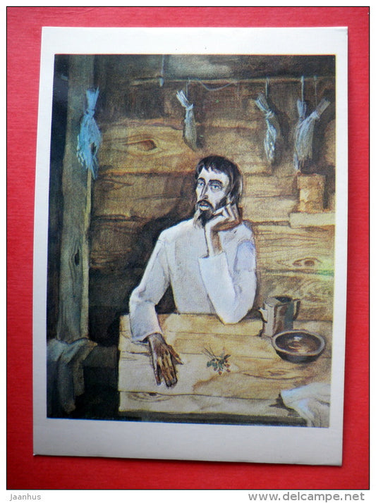 illustration by A. Belyukin  - Khor and Kalinych - old man - Notes of a Hunter by I. Turgenev - 1980 - Russia - unused - JH Postcards
