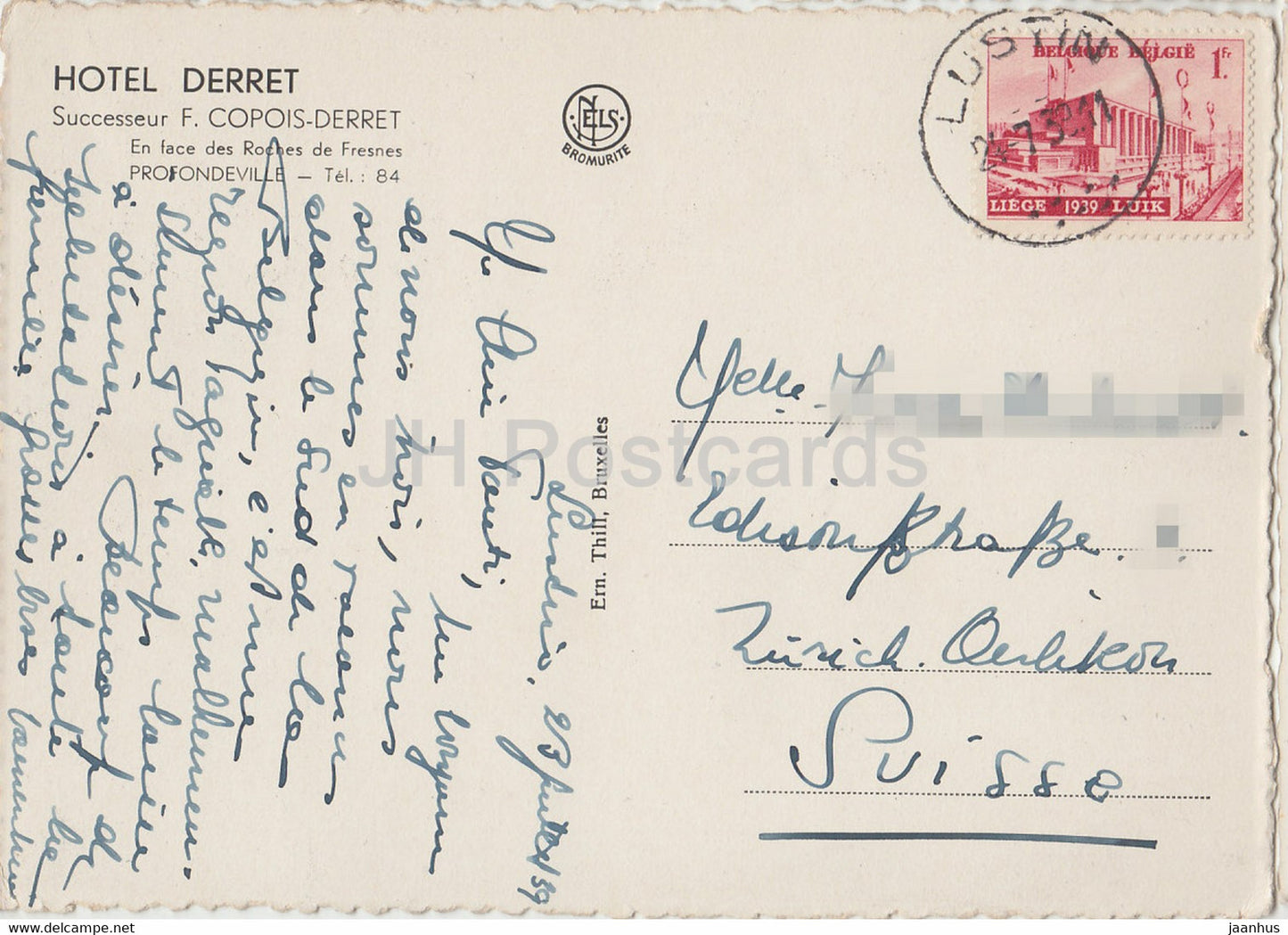 Profondeville - Vue Generale - Hotel Derret - old postcard - 1939 - Belgium - used
