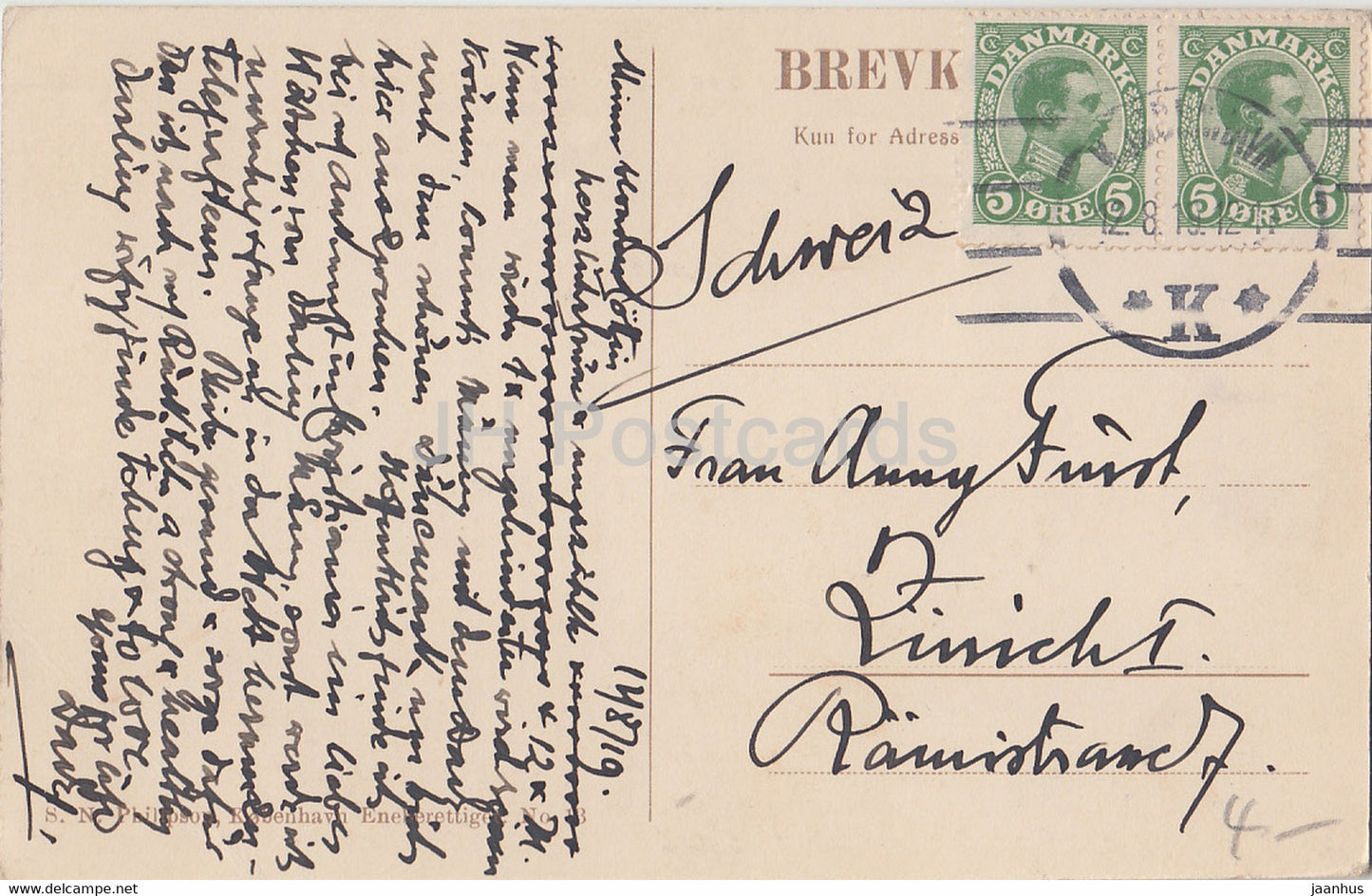 Copenhague - Kobenhavn - Amalienborg med HM Kongens Residens - carte postale ancienne - 1919 - Danemark - utilisé