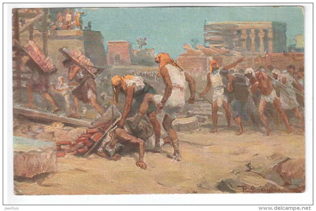 illustration by R. Leinweber - Ancient Egypt - Israels Dienstbarkeit und Drangsal - old postcard - unused - JH Postcards