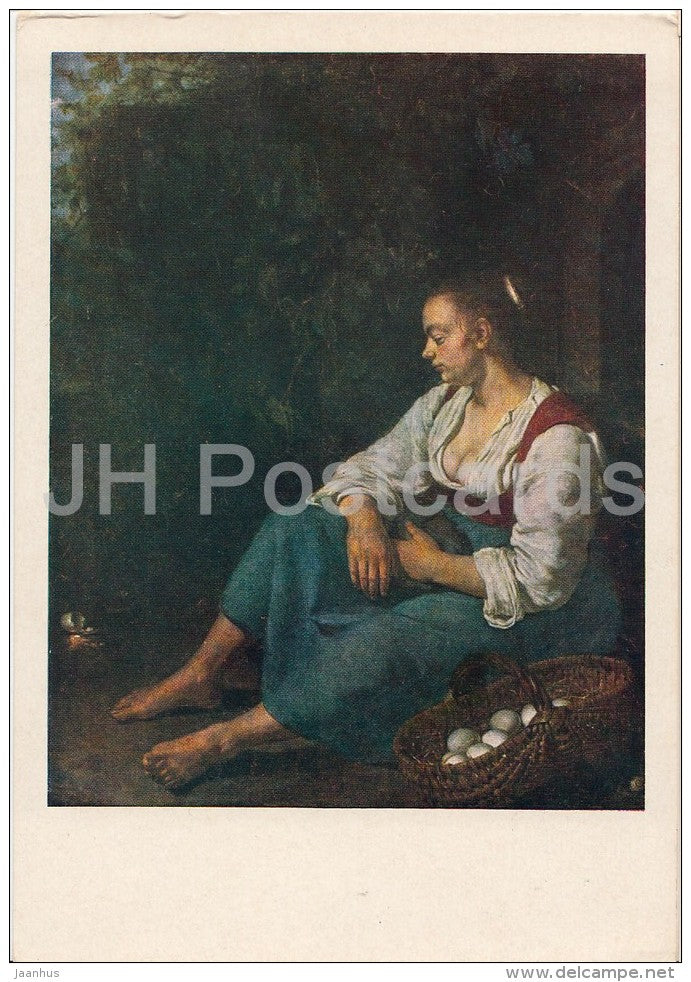 painting by Frans van Mieris the Elder - Broken egg - woman - Dutch art - 1957 - Russia USSR - unused - JH Postcards
