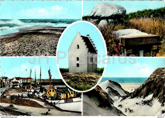 Skagen - church - boat - ship - multiview - 960 - Denmark - used - JH Postcards