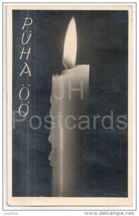 Christmas Greeting Card - candle - by K. Akel - circulated in Estonia 1937 - JH Postcards