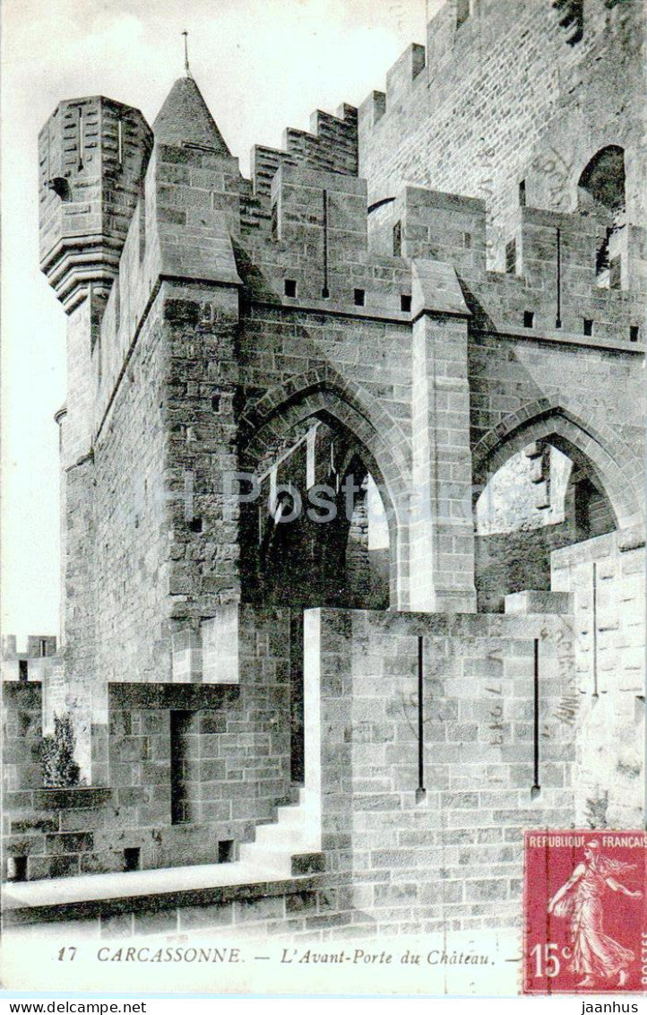 Carcassonne - L'Avant Porte du Chateau - castle - 17 - old postcard - 1927 - France - used - JH Postcards