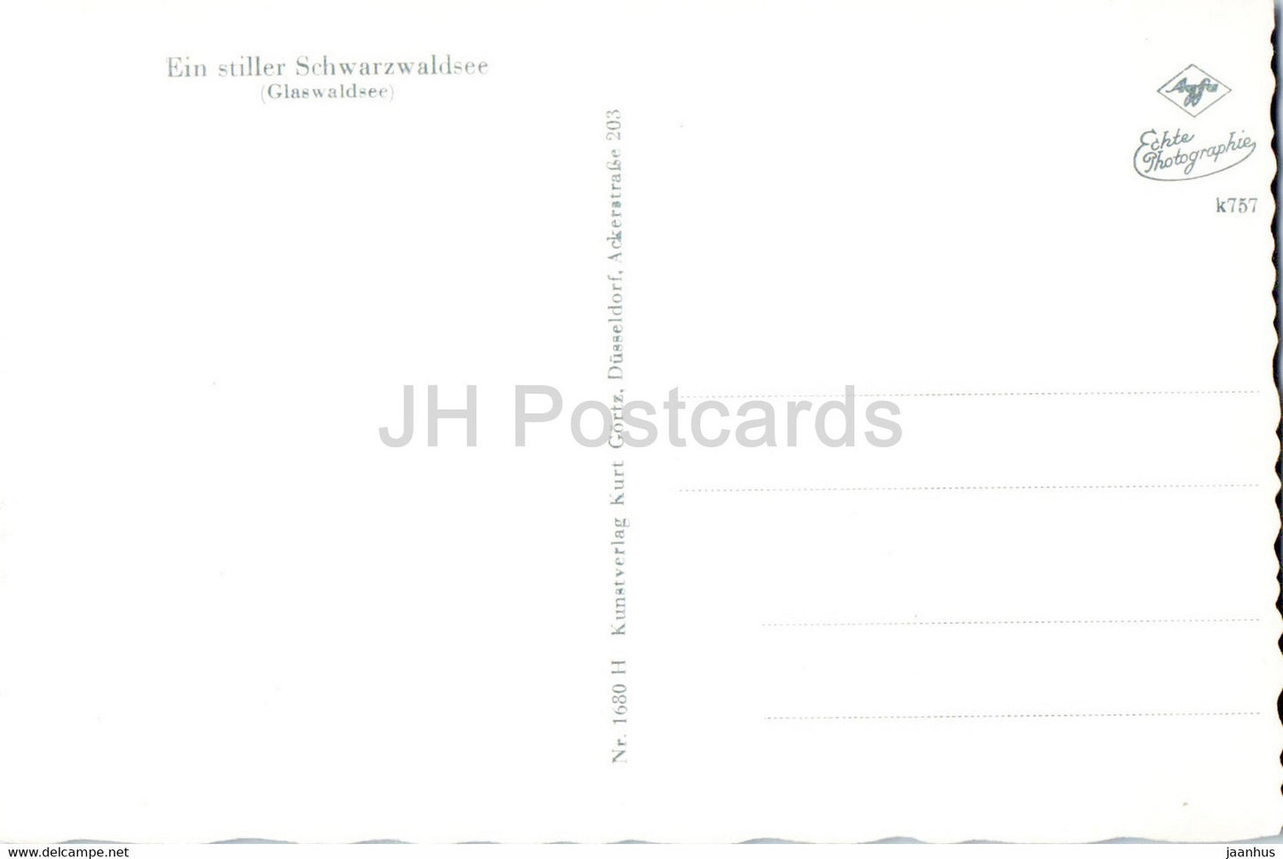 Ein stiller Schwarzwaldsee - Glaswaldsee - old postcard - Germany - unused