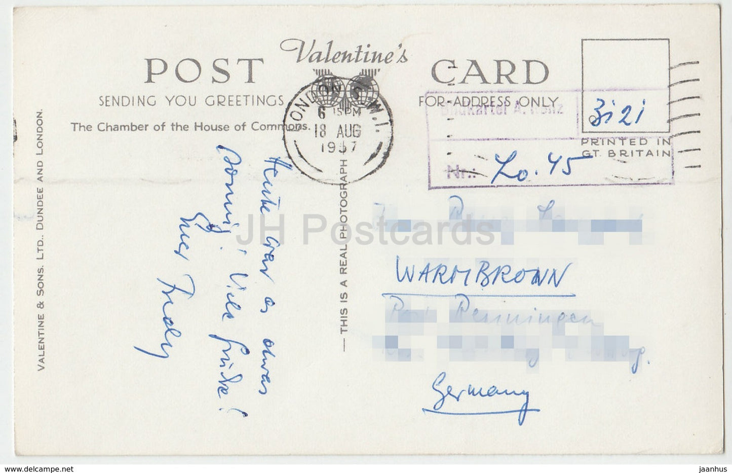 Londres - Chambre de la Chambre des communes - K.5233 - 1957 - Royaume-Uni - Angleterre - utilisé