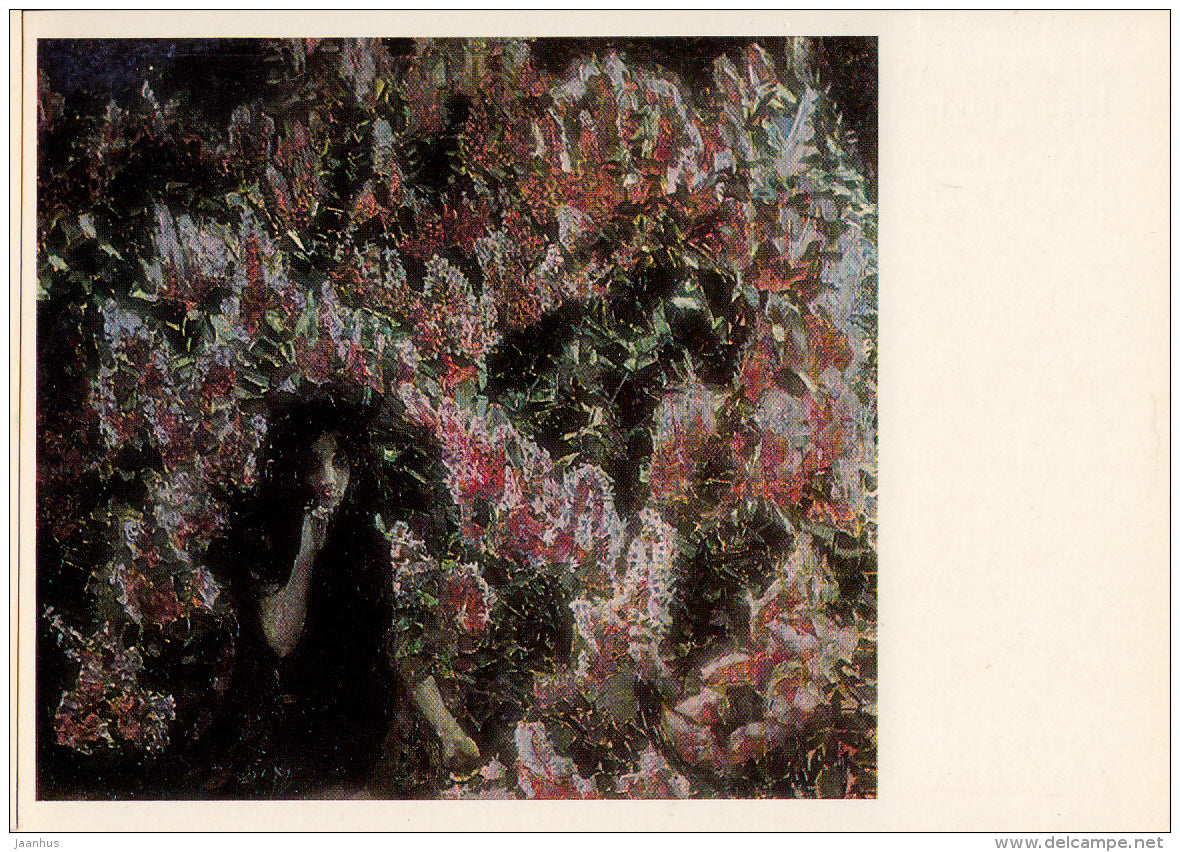 painting by M. Vrubel - Lilacs , 1900 - woman - Russian art - 1986 - Russia USSR - unused - JH Postcards