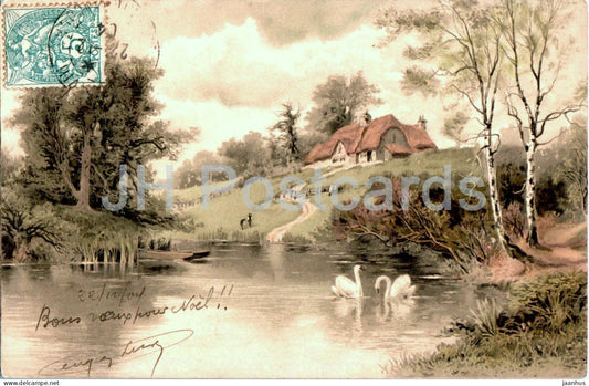 countryside view - illustration - Serie 1189 - old postcard - 1904 - Germany - used - JH Postcards