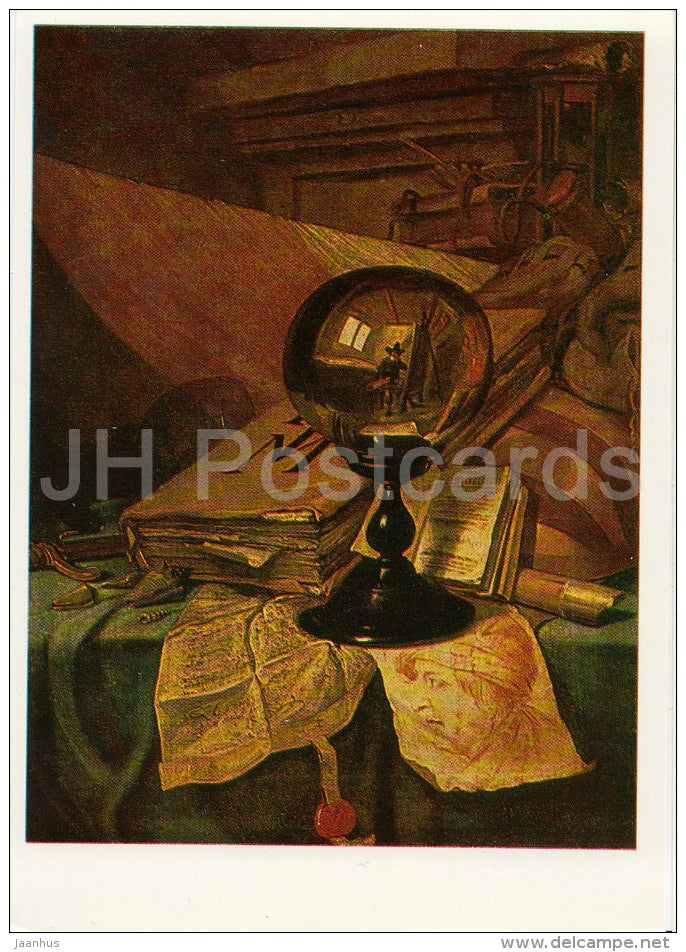 painting by Vincent Laurensz van der Vinne - Still Life with a Glass Sphere - Dutch art - Russia USSR - 1988 - unused - JH Postcards