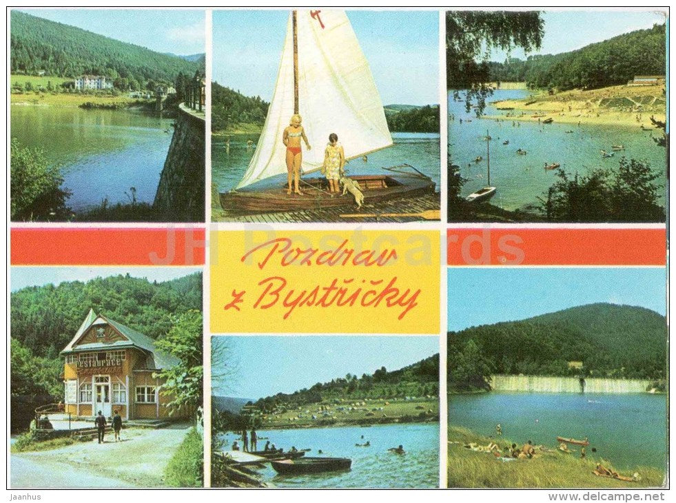 Bystricka na Valasku - hotel Klenov - beach - restaurant Jednota - camping - Czechoslovakia - Slovakia - used - JH Postcards