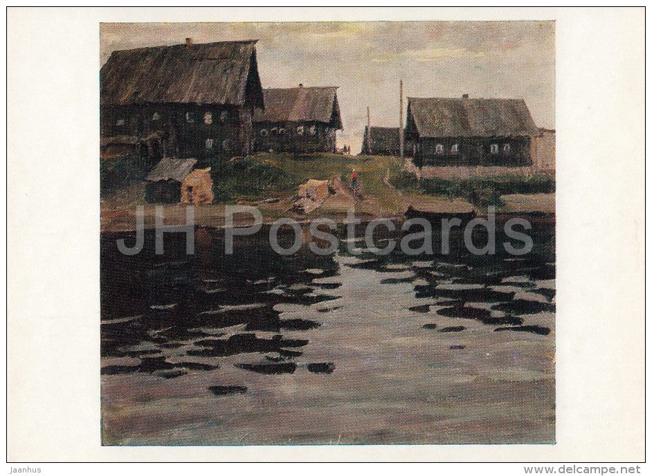 painting by K. Buturov - Northern Village , 1956 - buildings - Karelian art - Russia USSR - 1977 - unused - JH Postcards