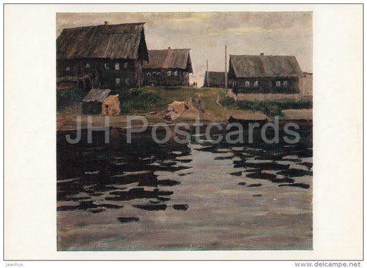 painting by K. Buturov - Northern Village , 1956 - buildings - Karelian art - Russia USSR - 1977 - unused - JH Postcards