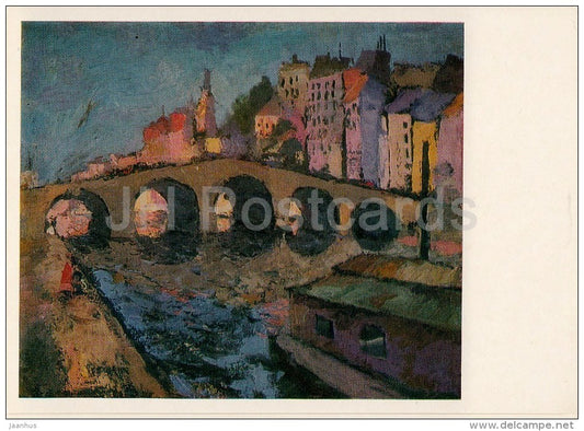 painting by A. Kravchenko - Paris . Bridge , 1926 - Russian art - 1977 - Russia USSR - unused - JH Postcards