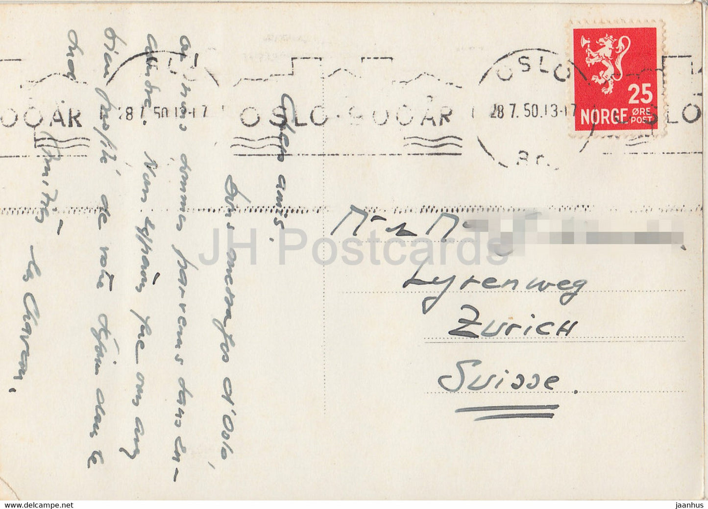 Oslo - Slottet - château - carte postale ancienne - 1950 - Norvège - utilisé