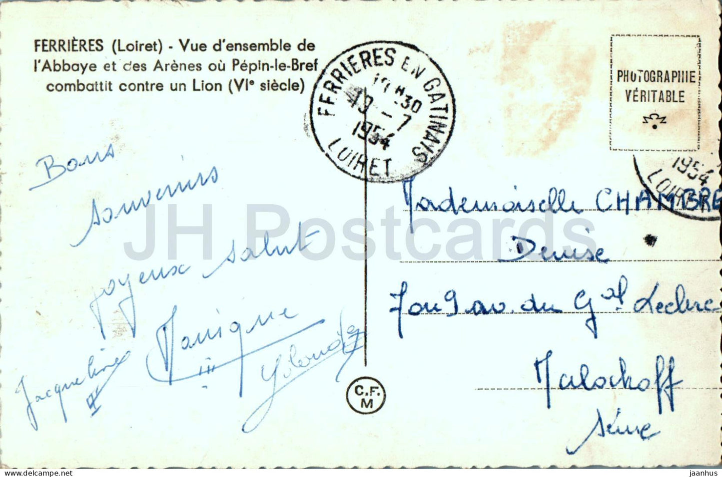 Ferrieres - Vue d'ensemble de l'Abbaye et des Arenes ou Pepin le Bref - alte Postkarte - 1954 - Frankreich - gebraucht 